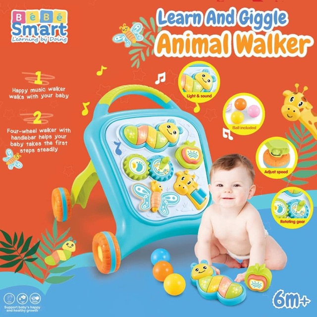 Bebe Smart Learn and Giggle Animal Baby Push Walker