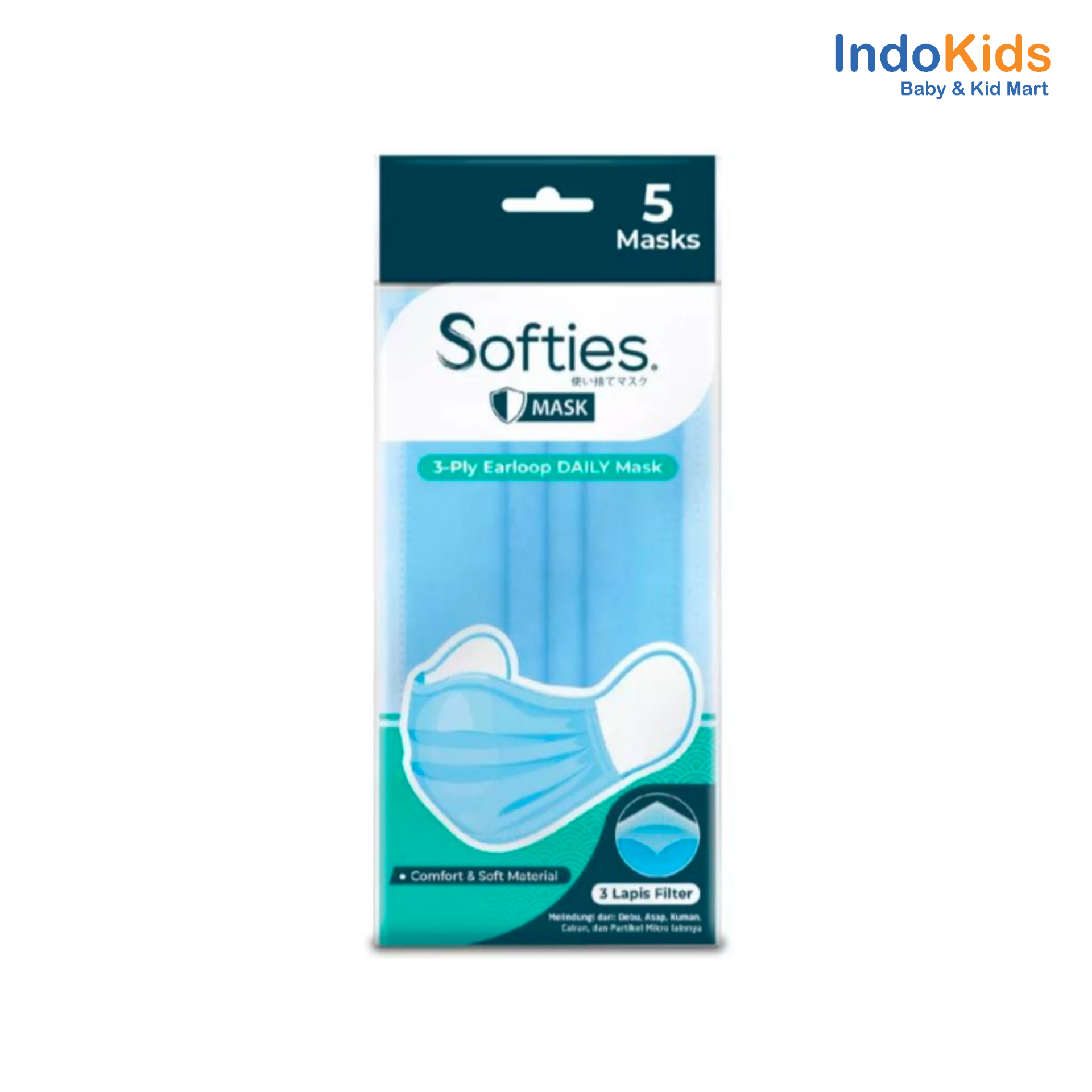 Softies Daily/Surgical Mask Earloop 3 Ply Masker 5 pcs