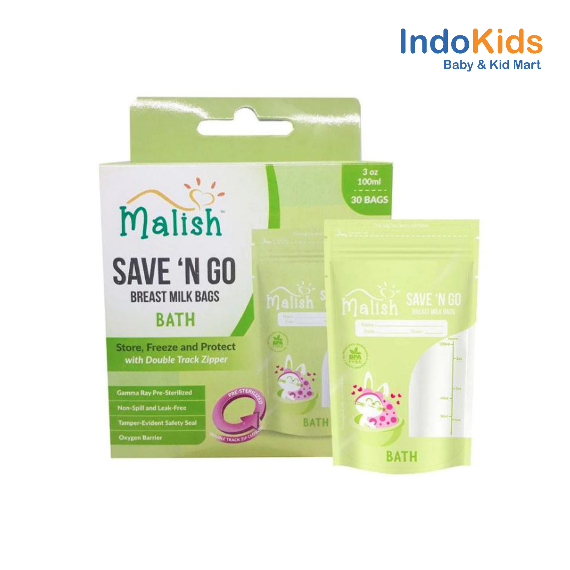 Malish Save `N Go Breast Milk Bags Bath (Hijau) 100ml